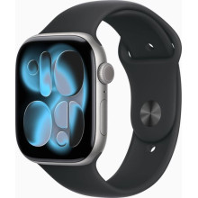 Apple Watch 11 46mm Aluminium Space Gray avec Black Sport Band M/L MEV44